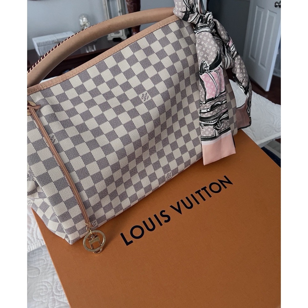LOUIS VUITTON Artsy MM Damier Azur Hobo Bag White